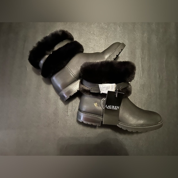 Ralph Lauren Women's Evanston Black Fur-Lined Ankle Boots - Picture 3 of 7